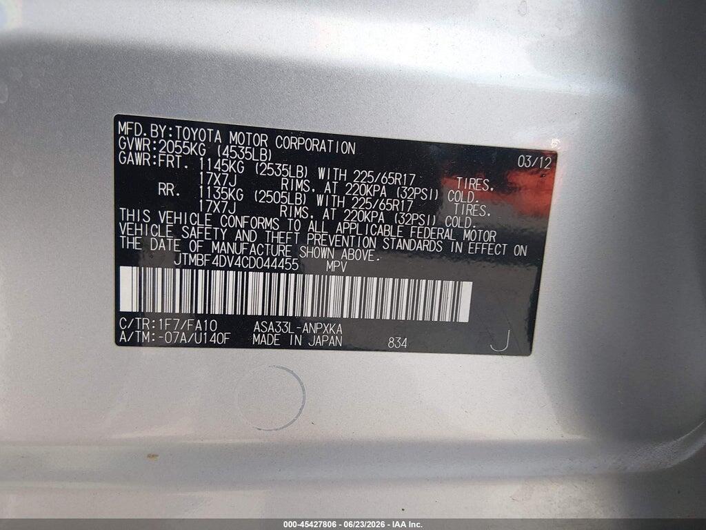 JTMBF4DV4CD044455 2012 TOYOTA RAV4 photo no. 9