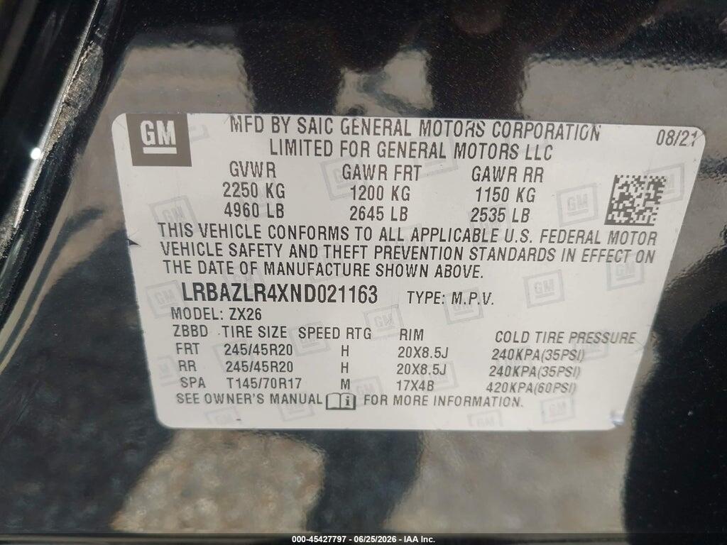 LRBAZLR4XND021163 2022 BUICK ENVISION photo no. 9