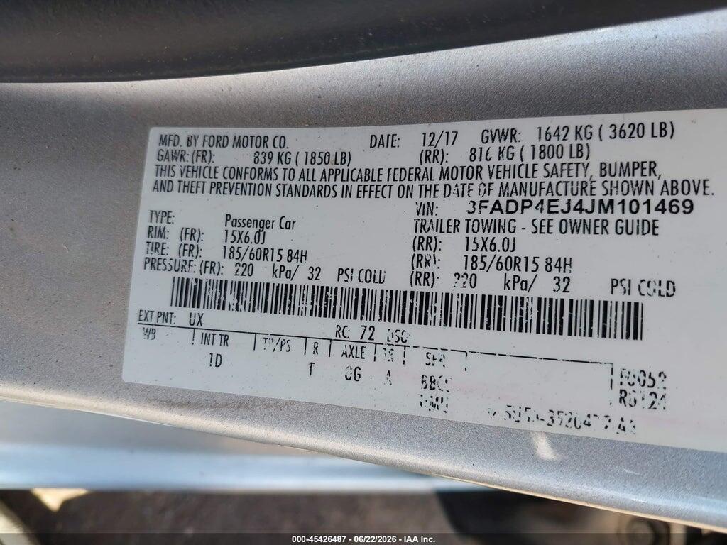 3FADP4EJ4JM101469 2018 FORD FIESTA photo no. 9