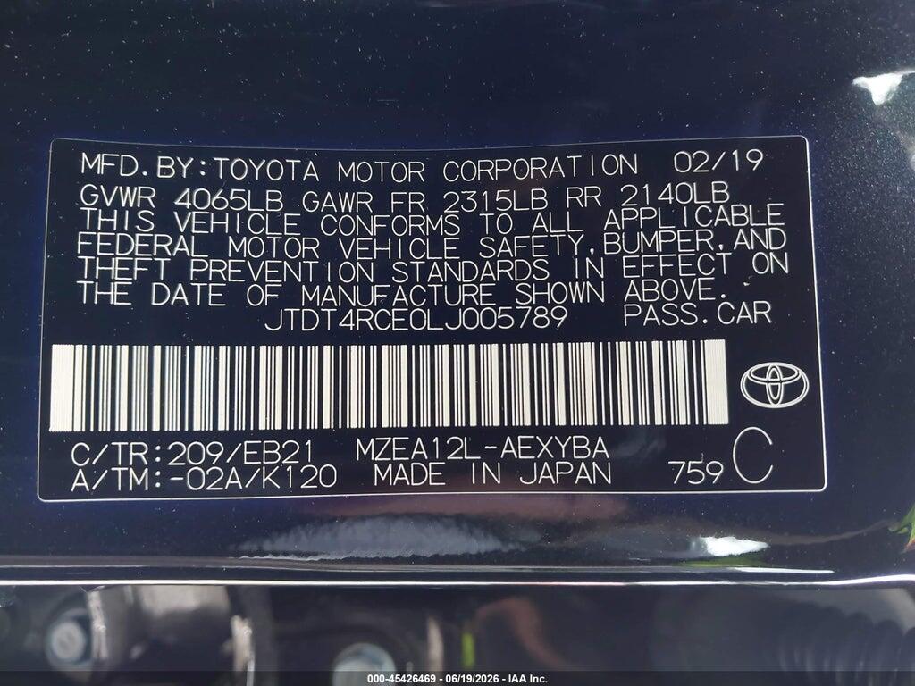 JTDT4RCE0LJ005789 2020 TOYOTA COROLLA photo no. 9