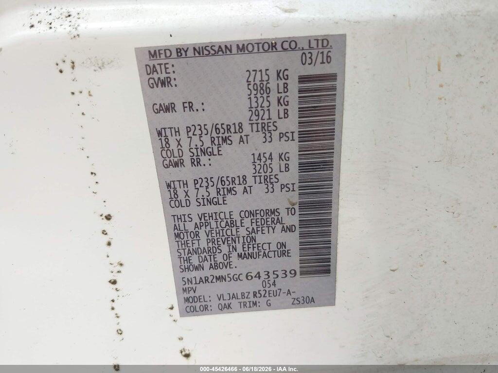 5N1AR2MN5GC643539 2016 NISSAN PATHFINDER photo no. 9