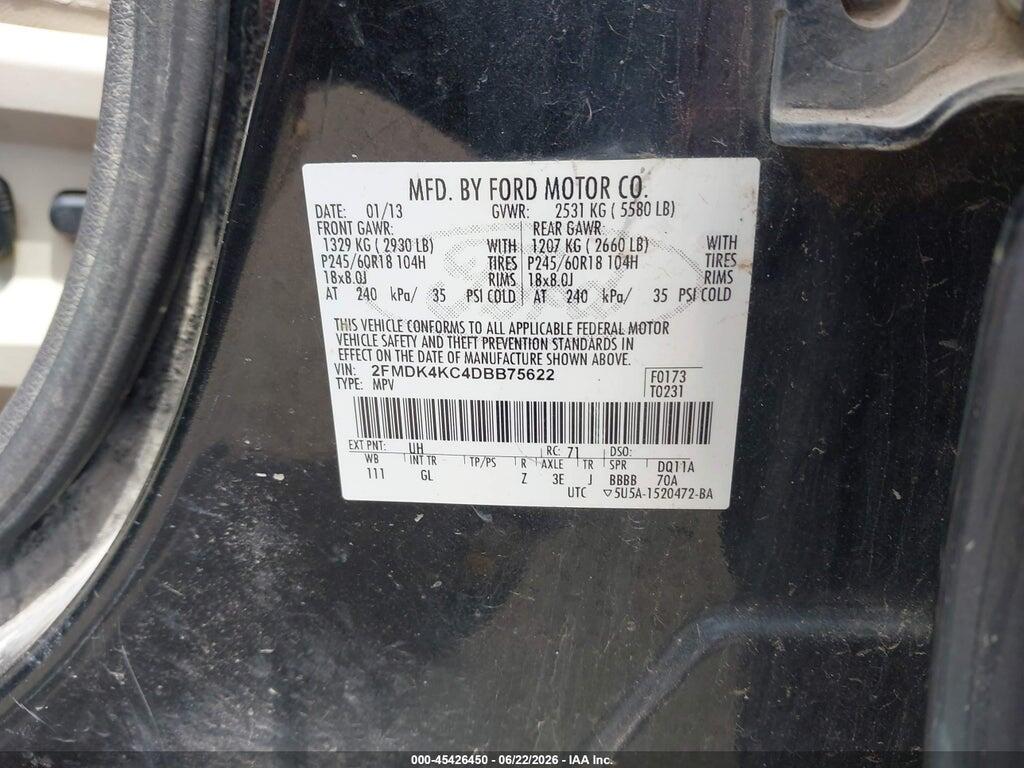 2FMDK4KC4DBB75622 2013 FORD EDGE photo no. 9