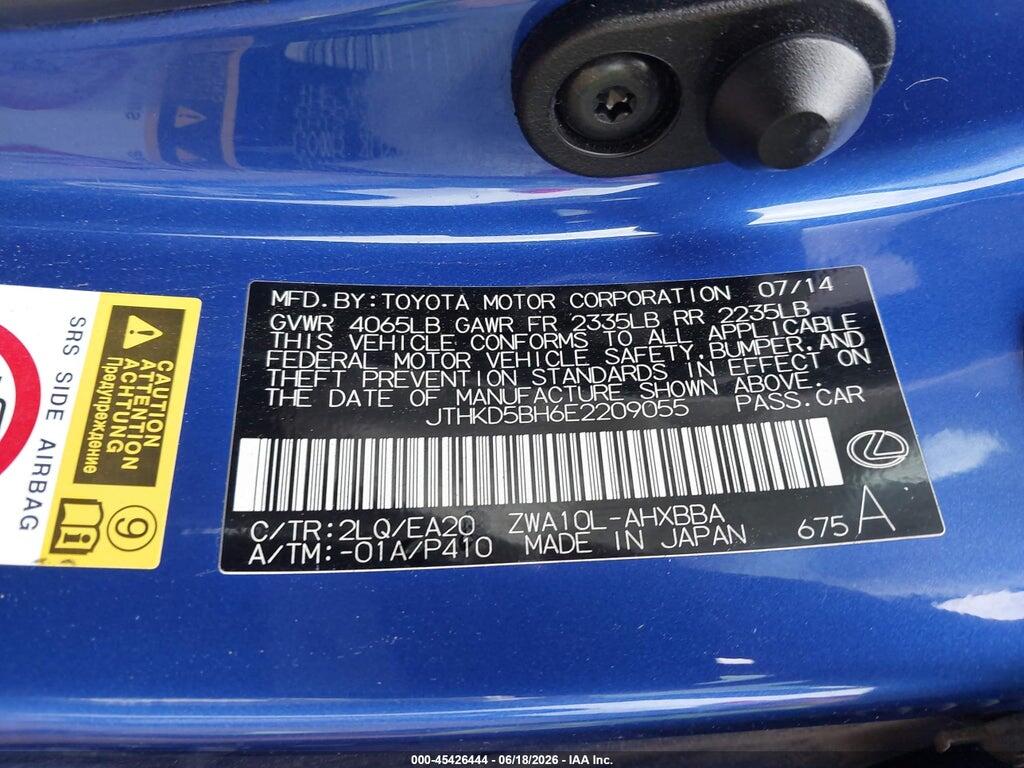 JTHKD5BH6E2209055 2014 LEXUS CT 200H photo no. 9