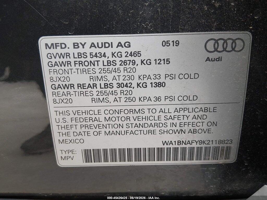 WA1BNAFY9K2118823 2019 AUDI Q5 photo no. 9