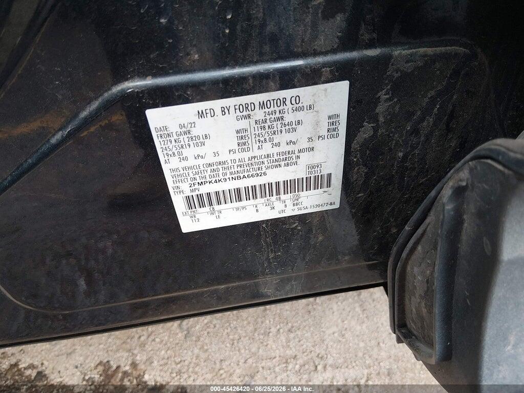 2FMPK4K91NBA66926 2022 FORD EDGE photo no. 9