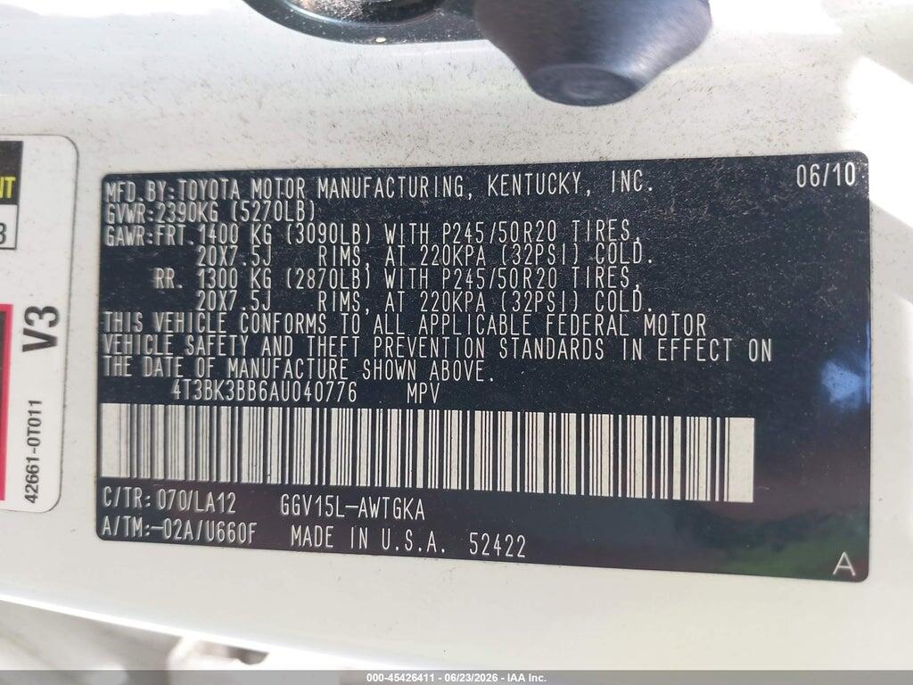 4T3BK3BB6AU040776 2010 TOYOTA VENZA photo no. 9