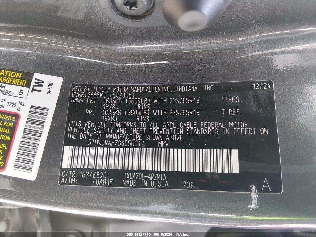 5TDKDRAH7SS550642 2025 TOYOTA HIGHLANDER photo no. 9