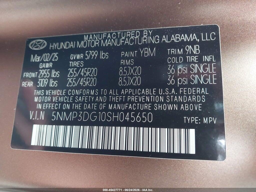 5NMP3DG10SH045650 2025 HYUNDAI SANTA FE HYBRID photo no. 9
