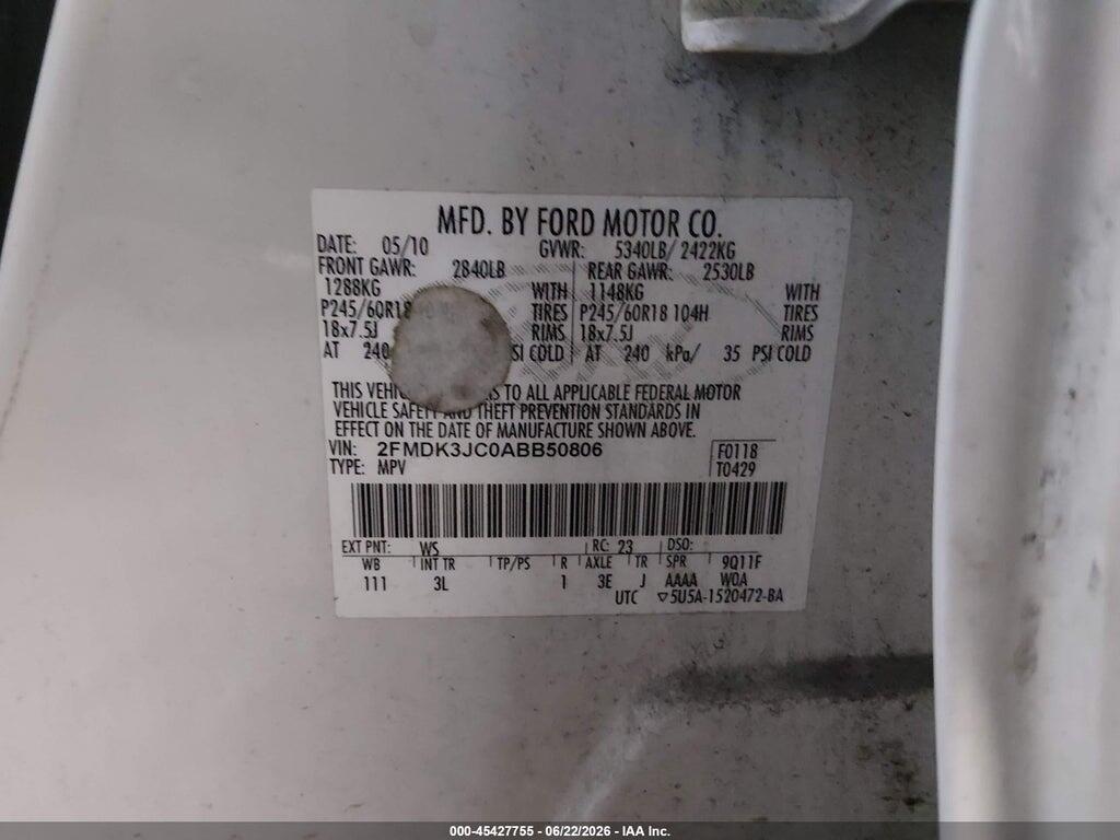 2FMDK3JC0ABB50806 2010 FORD EDGE photo no. 9