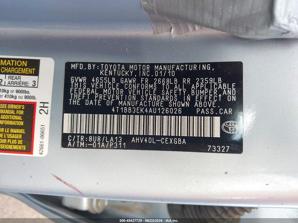 4T1BB3EK4AU126026 2010 TOYOTA CAMRY HYBRID photo no. 9