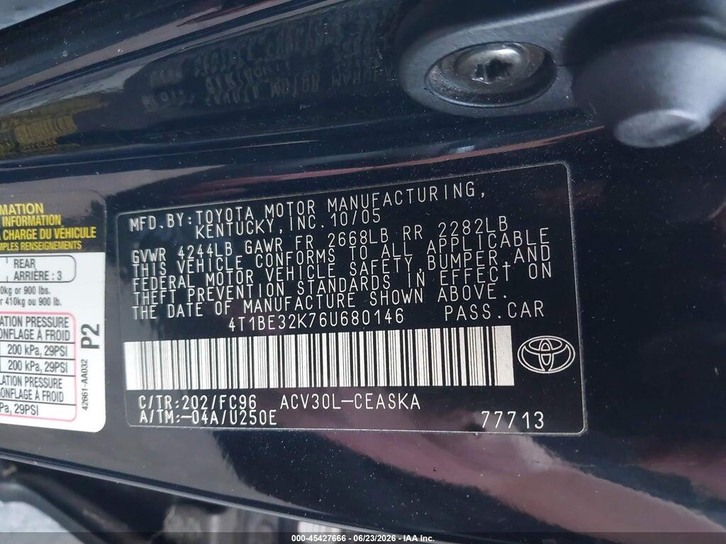 4T1BE32K76U680146 2006 TOYOTA CAMRY photo no. 9