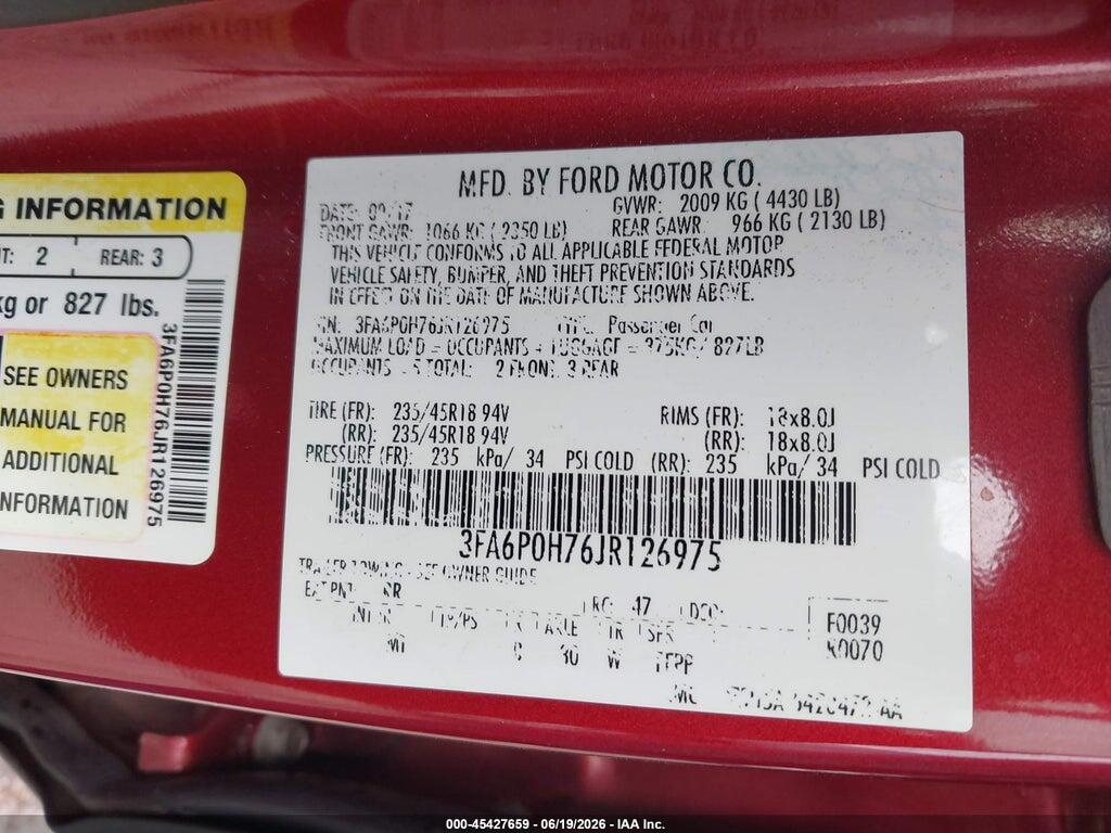 3FA6P0H76JR126975 2018 FORD FUSION photo no. 9