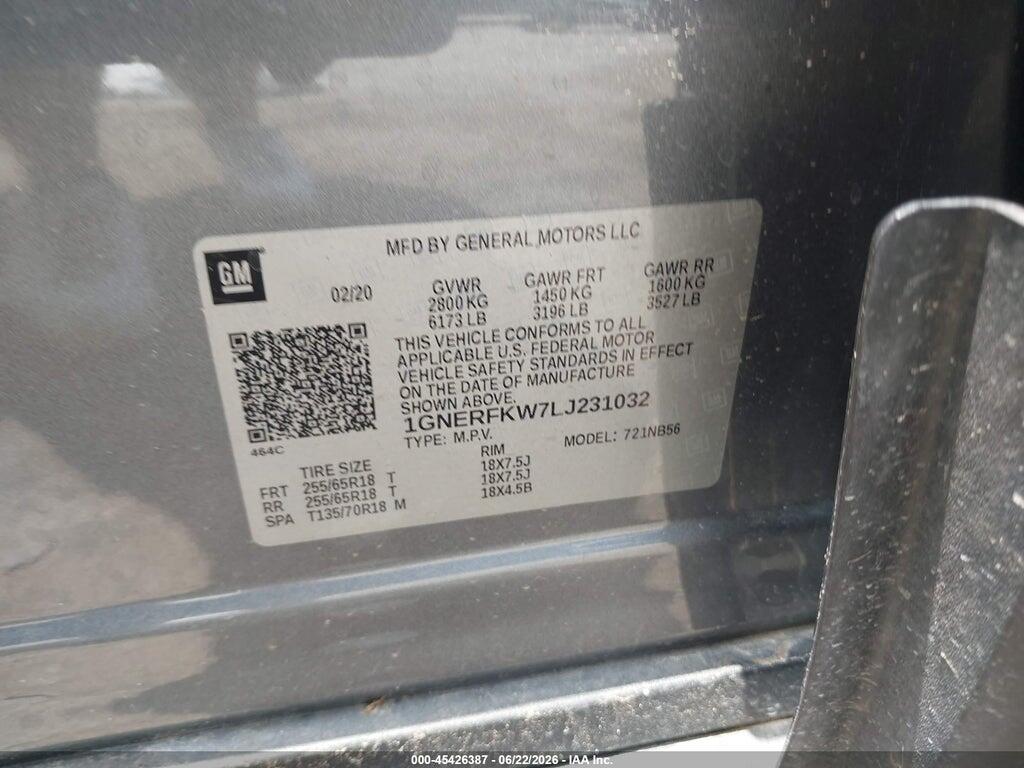 1GNERFKW7LJ231032 2020 CHEVROLET TRAVERSE photo no. 9