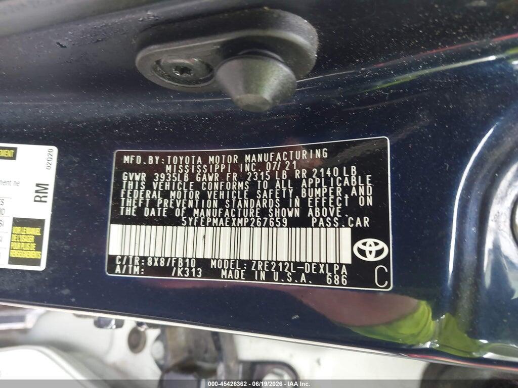 5YFEPMAEXMP267659 2021 TOYOTA COROLLA photo no. 9