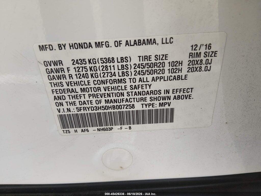 5FRYD3H50HB007258 2017 ACURA MDX photo no. 9