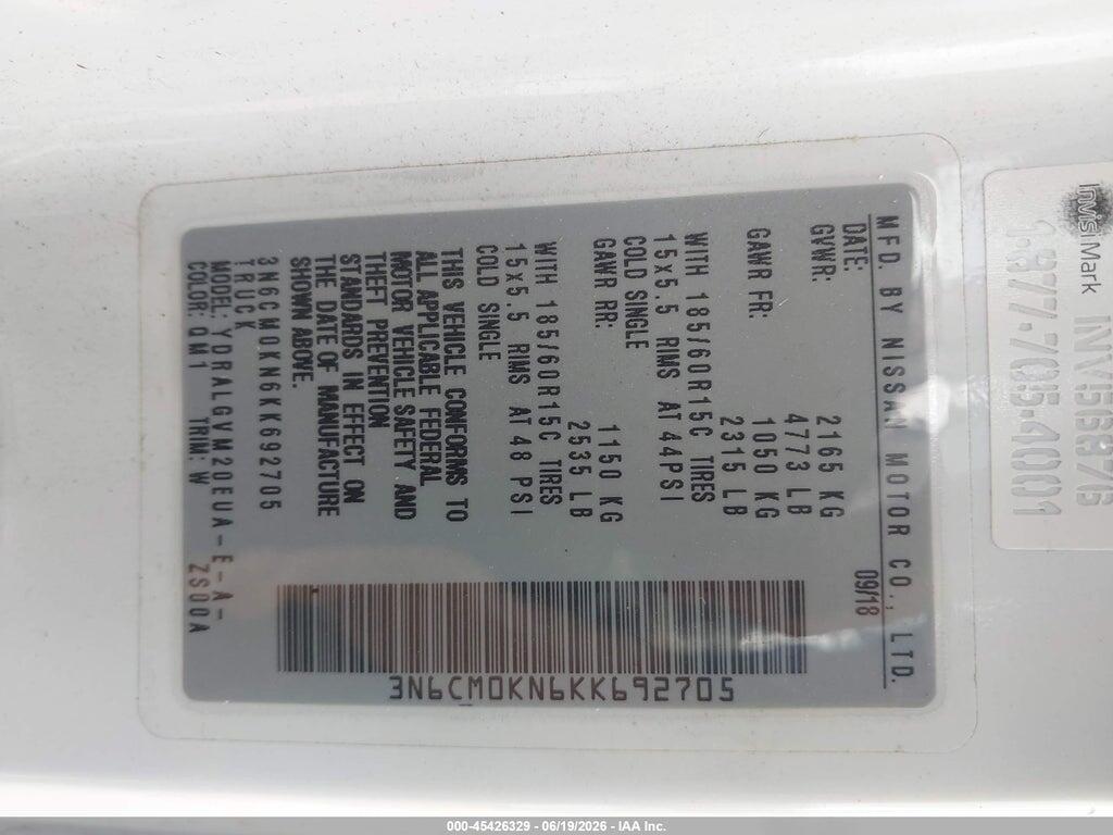 3N6CM0KN6KK692705 2019 NISSAN NV200 photo no. 9