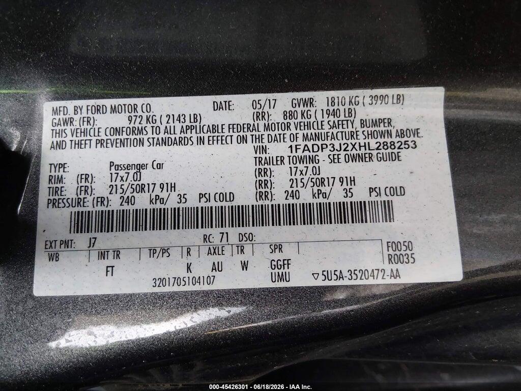 1FADP3J2XHL288253 2017 FORD FOCUS photo no. 9