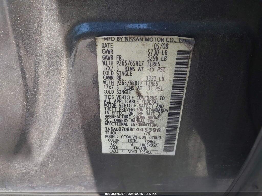 1N6AD07U88C445398 2008 NISSAN FRONTIER photo no. 9