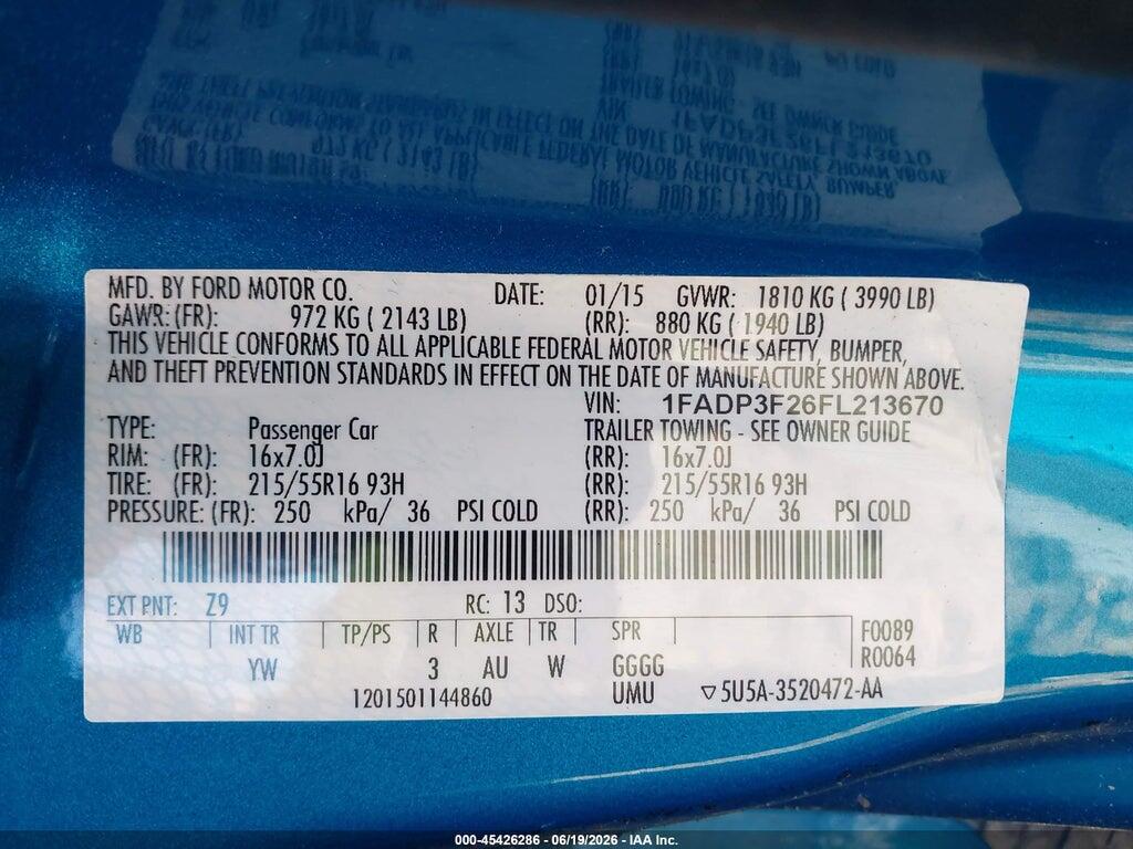 1FADP3F26FL213670 2015 FORD FOCUS photo no. 9