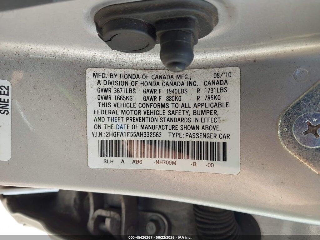2HGFA1F55AH332563 2010 HONDA CIVIC photo no. 9
