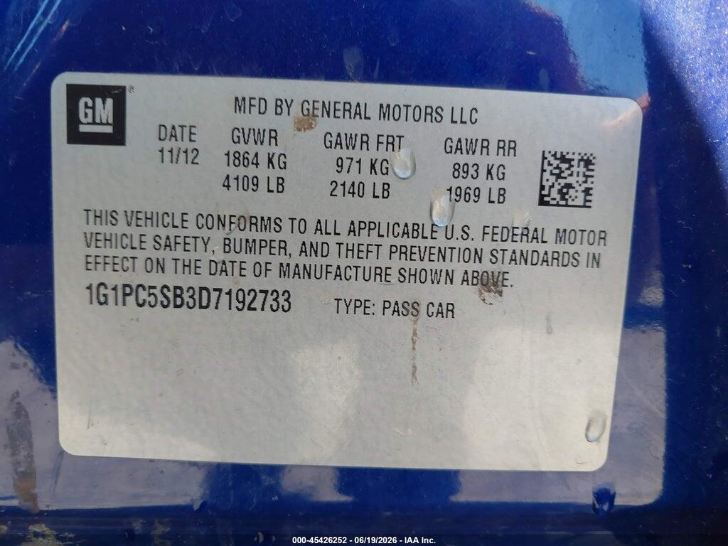 1G1PC5SB3D7192733 2013 CHEVROLET CRUZE photo no. 9