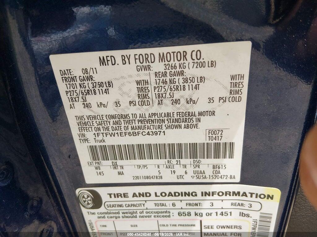 1FTFW1EF6BFC43971 2011 FORD F-150 photo no. 9