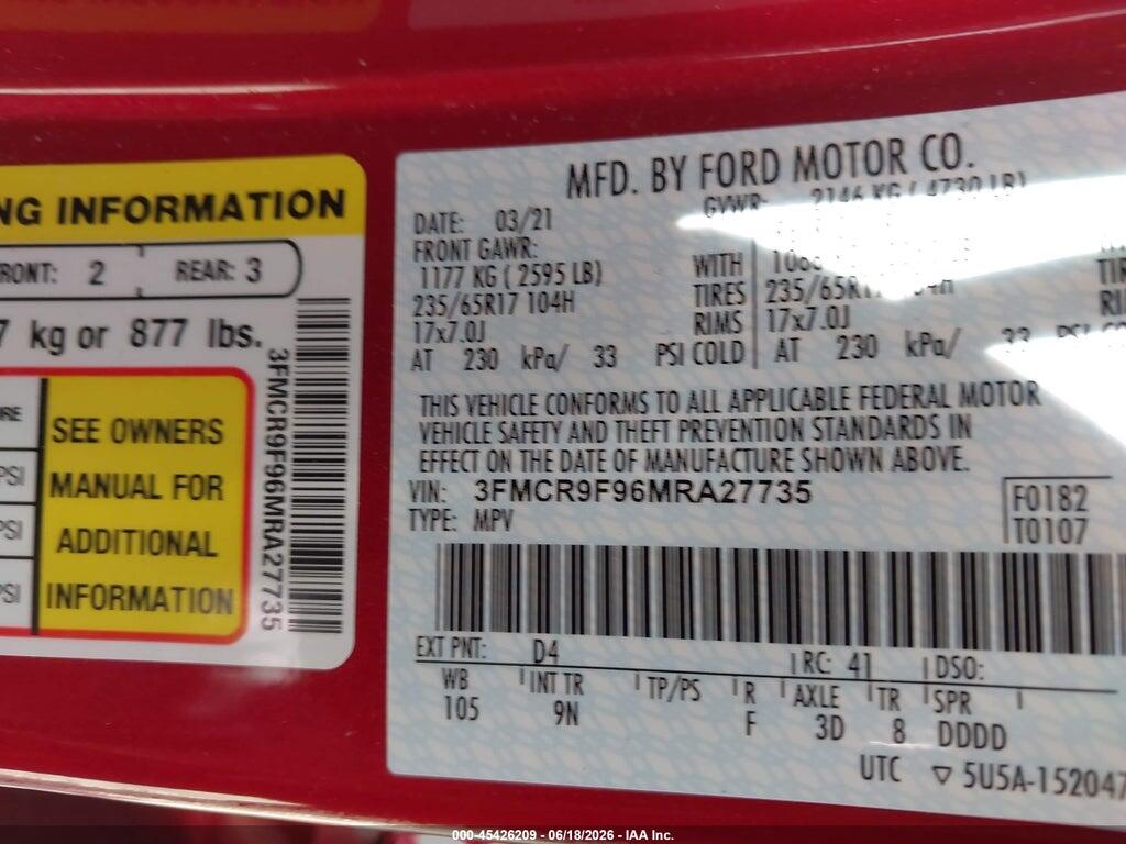 3FMCR9F96MRA27735 2021 FORD BRONCO SPORT photo no. 9