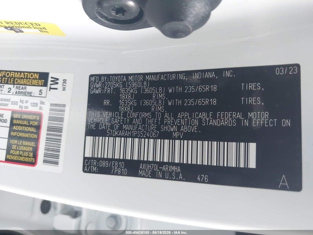 5TDKARAH1PS524067 2023 TOYOTA HIGHLANDER photo no. 9