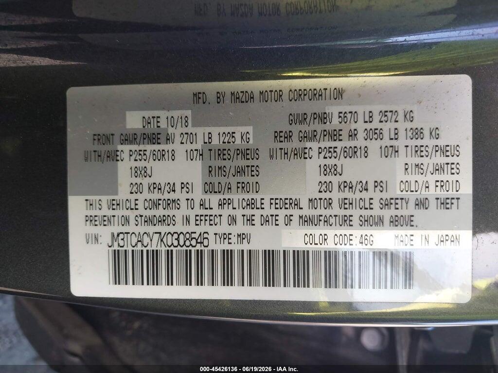 JM3TCACY7K0308546 2019 MAZDA CX-9 photo no. 9