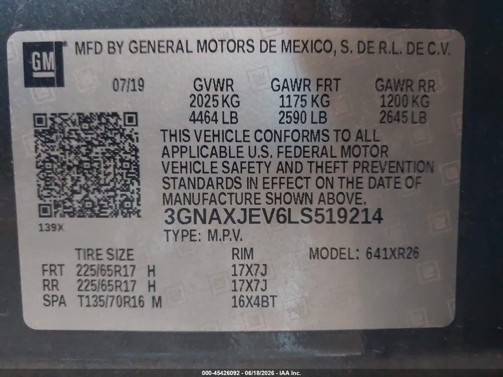 3GNAXJEV6LS519214 2020 CHEVROLET EQUINOX photo no. 9