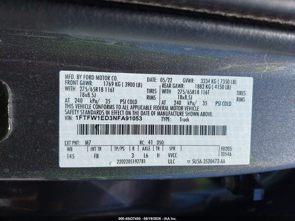 1FTFW1ED3NFA91053 2022 FORD F-150 photo no. 9