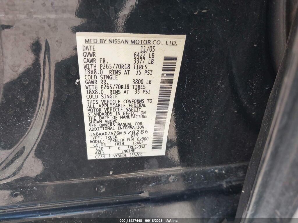 1N6AA07A76N528286 2006 NISSAN TITAN photo no. 9