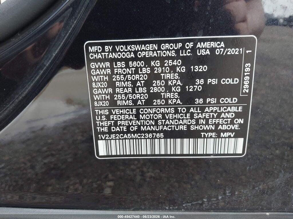 1V2JE2CA5MC236765 2021 VOLKSWAGEN ATLAS CROSS SPORT photo no. 9