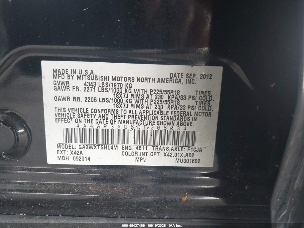 4A4AP3AU6DE006034 2013 MITSUBISHI OUTLANDER SPORT photo no. 9