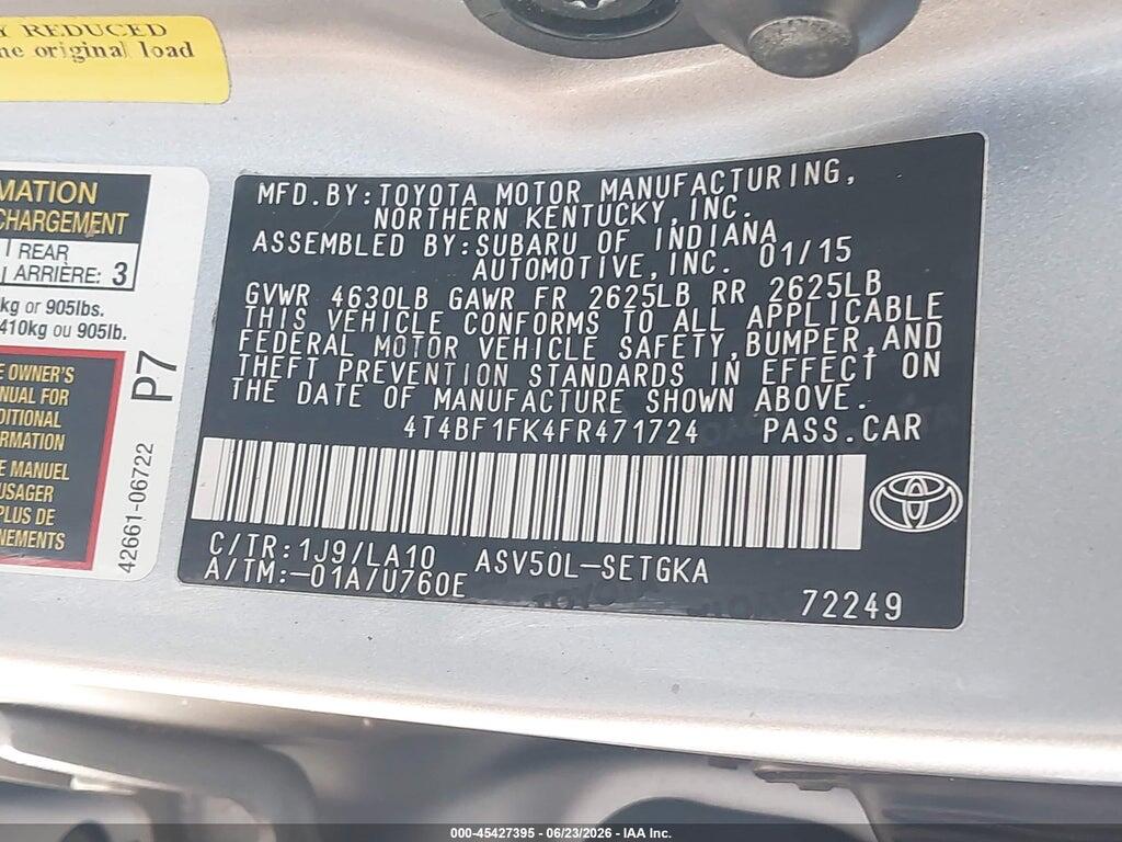 4T4BF1FK4FR471724 2015 TOYOTA CAMRY photo no. 9