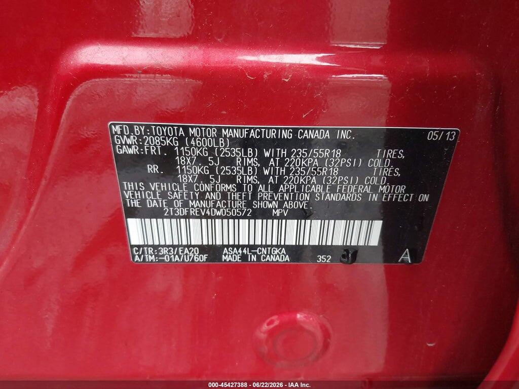 2T3DFREV4DW050572 2013 TOYOTA RAV4 photo no. 9