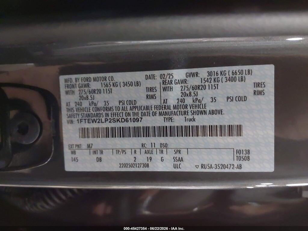 1FTEW2LP2SKD61097 2025 FORD F-150 photo no. 9