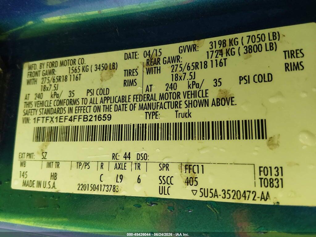 1FTFX1EF4FFB21659 2015 FORD F-150 photo no. 9