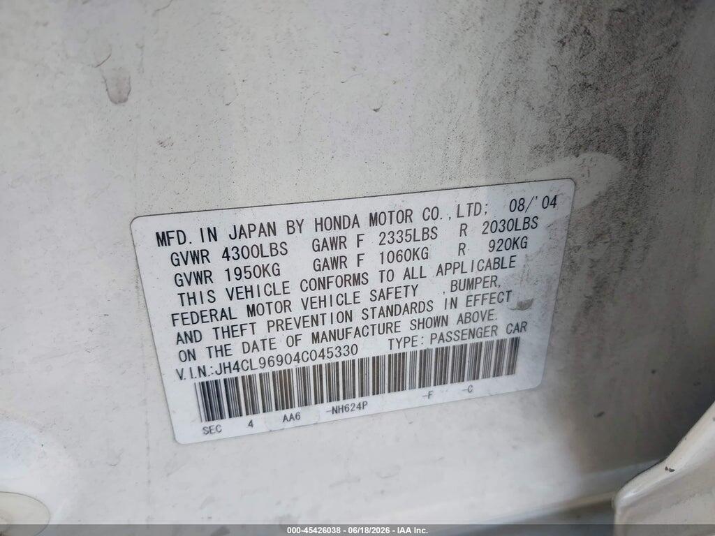 JH4CL96904C045330 2004 ACURA TSX photo no. 9