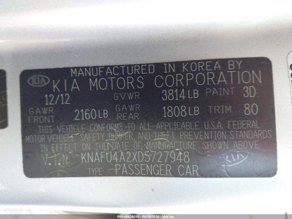 KNAFU4A2XD5727948 2013 KIA FORTE photo no. 9