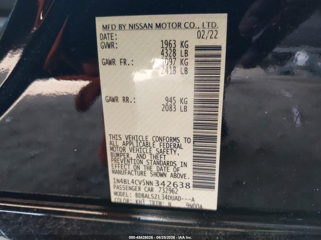 1N4BL4CV5NN342638 2022 NISSAN ALTIMA photo no. 9