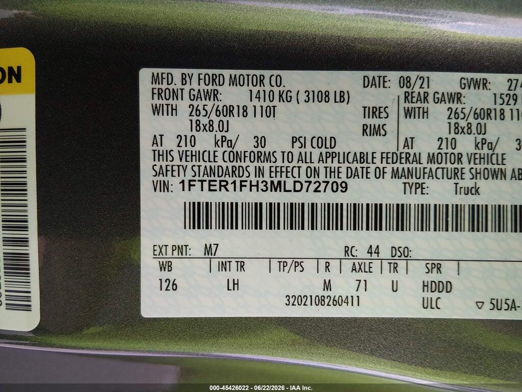 1FTER1FH3MLD72709 2021 FORD RANGER photo no. 9