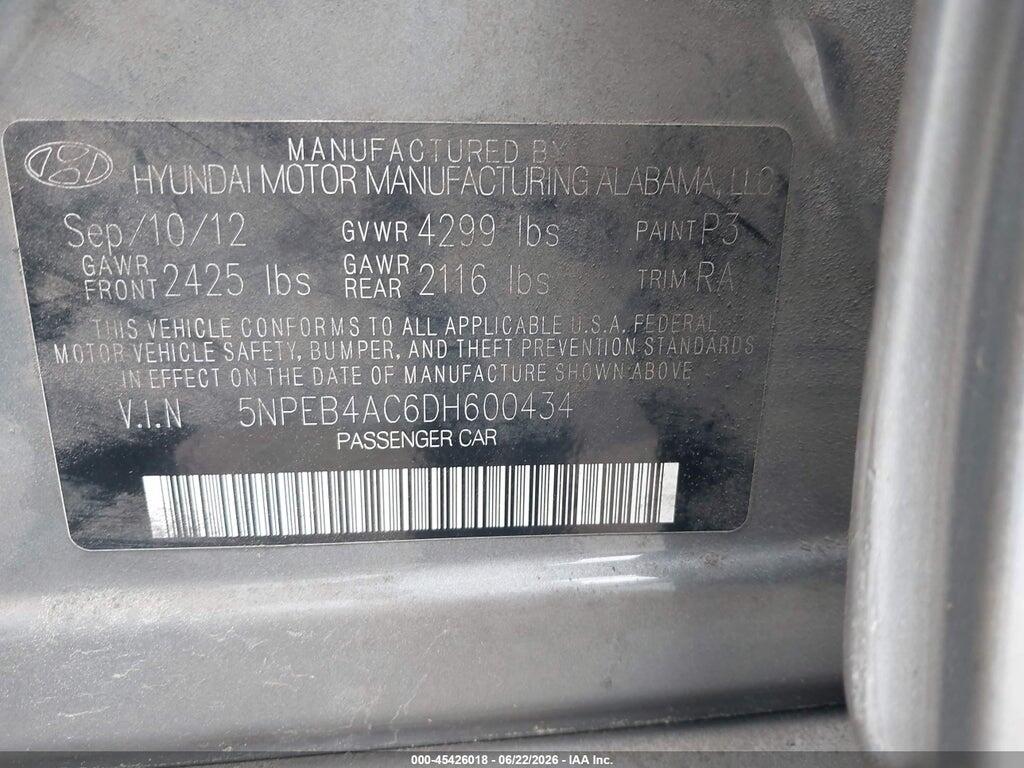 5NPEB4AC6DH600434 2013 HYUNDAI SONATA photo no. 9