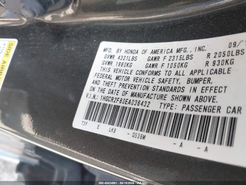 1HGCR2F80EA036432 2014 HONDA ACCORD photo no. 9