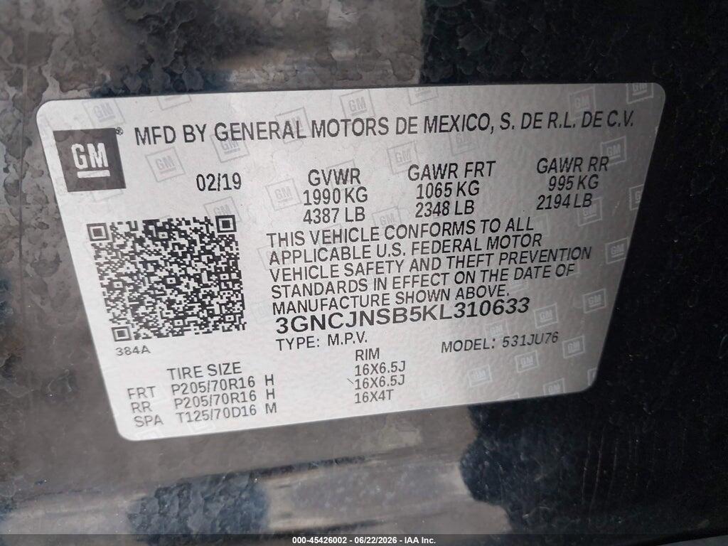 3GNCJNSB5KL310633 2019 CHEVROLET TRAX photo no. 9