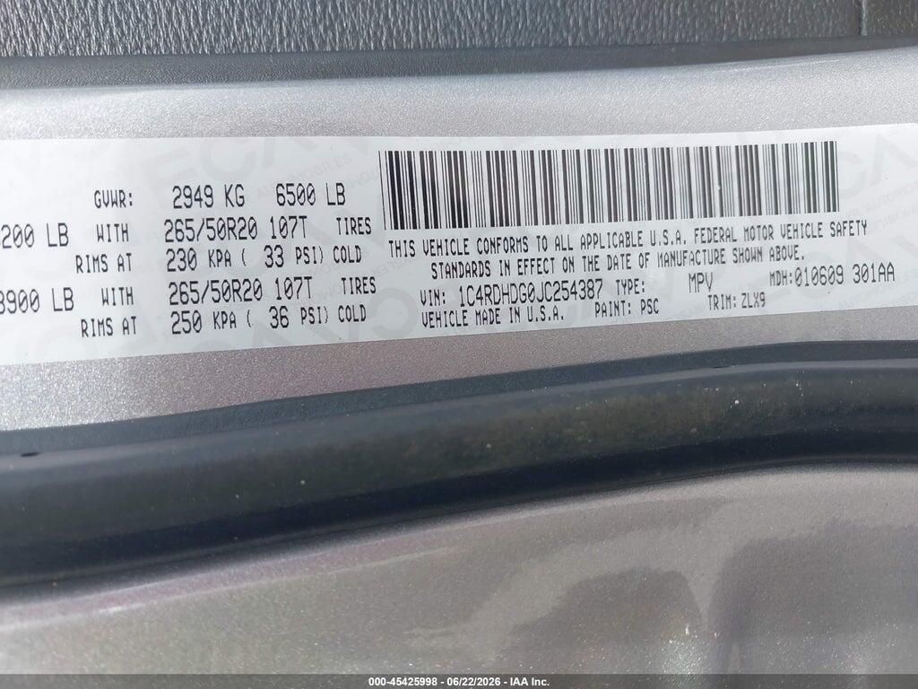 1C4RDHDG0JC254387 2018 DODGE DURANGO photo no. 9