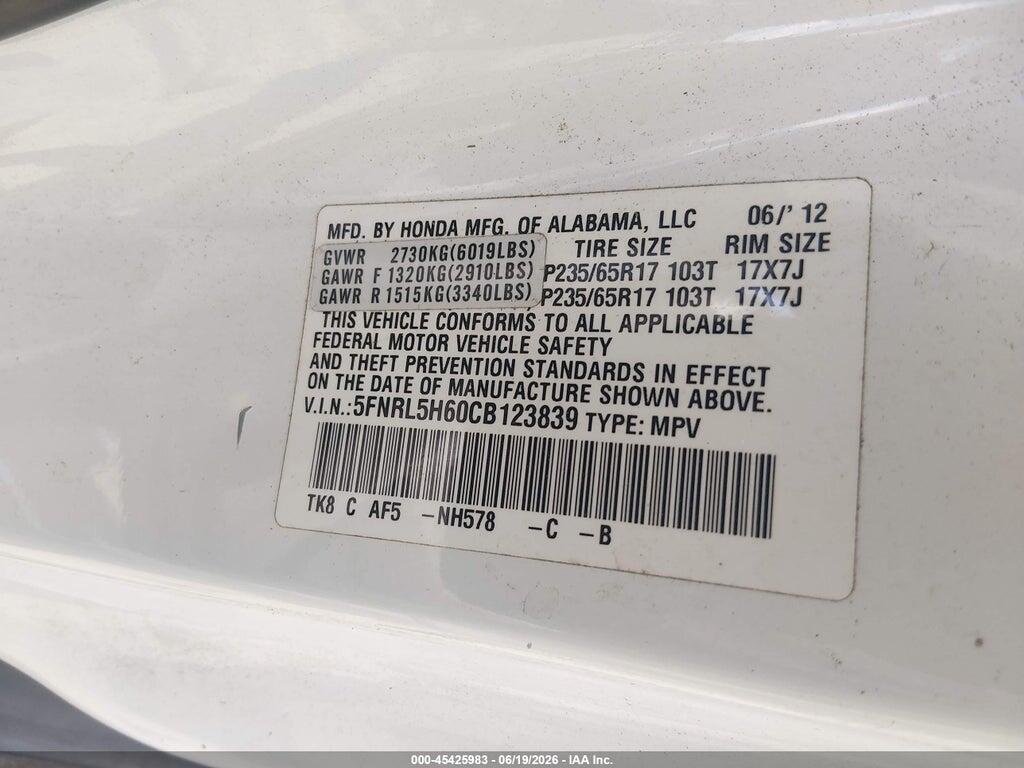 5FNRL5H60CB123839 2012 HONDA ODYSSEY photo no. 9