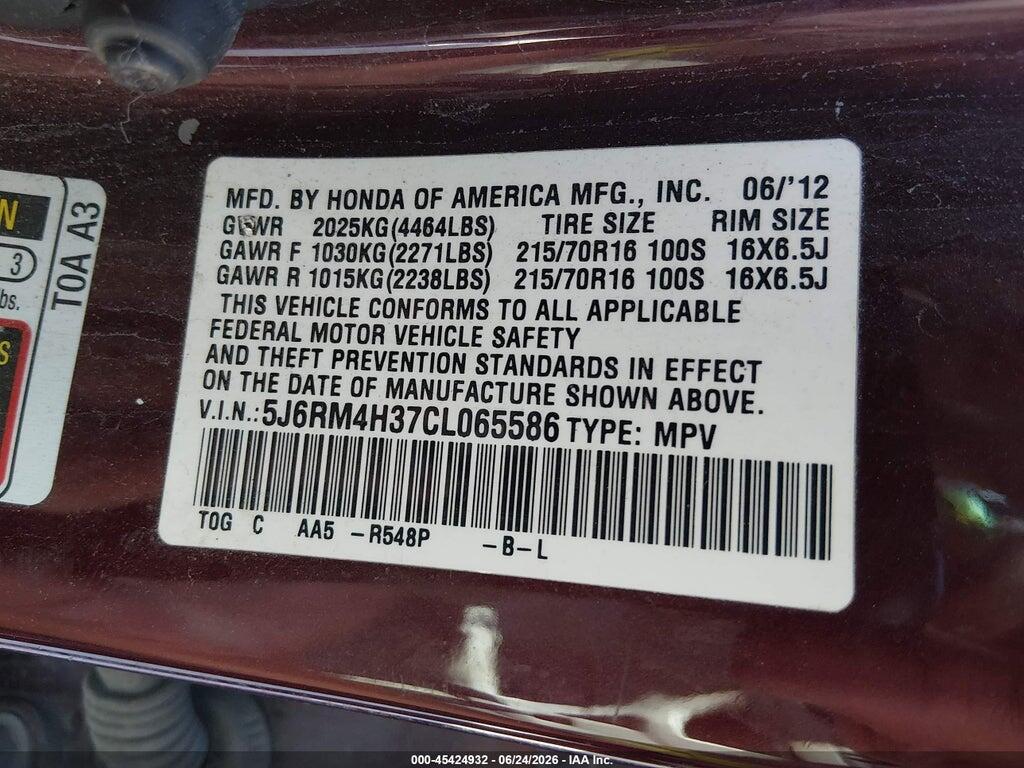 5J6RM4H37CL065586 2012 HONDA CR-V photo no. 9