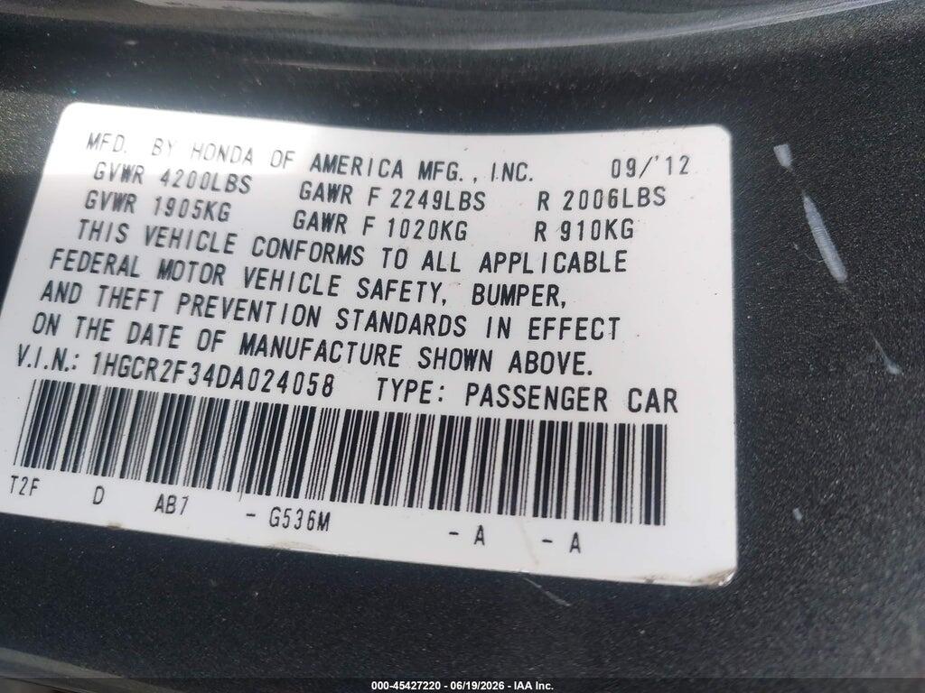 1HGCR2F34DA024058 2013 HONDA ACCORD photo no. 9