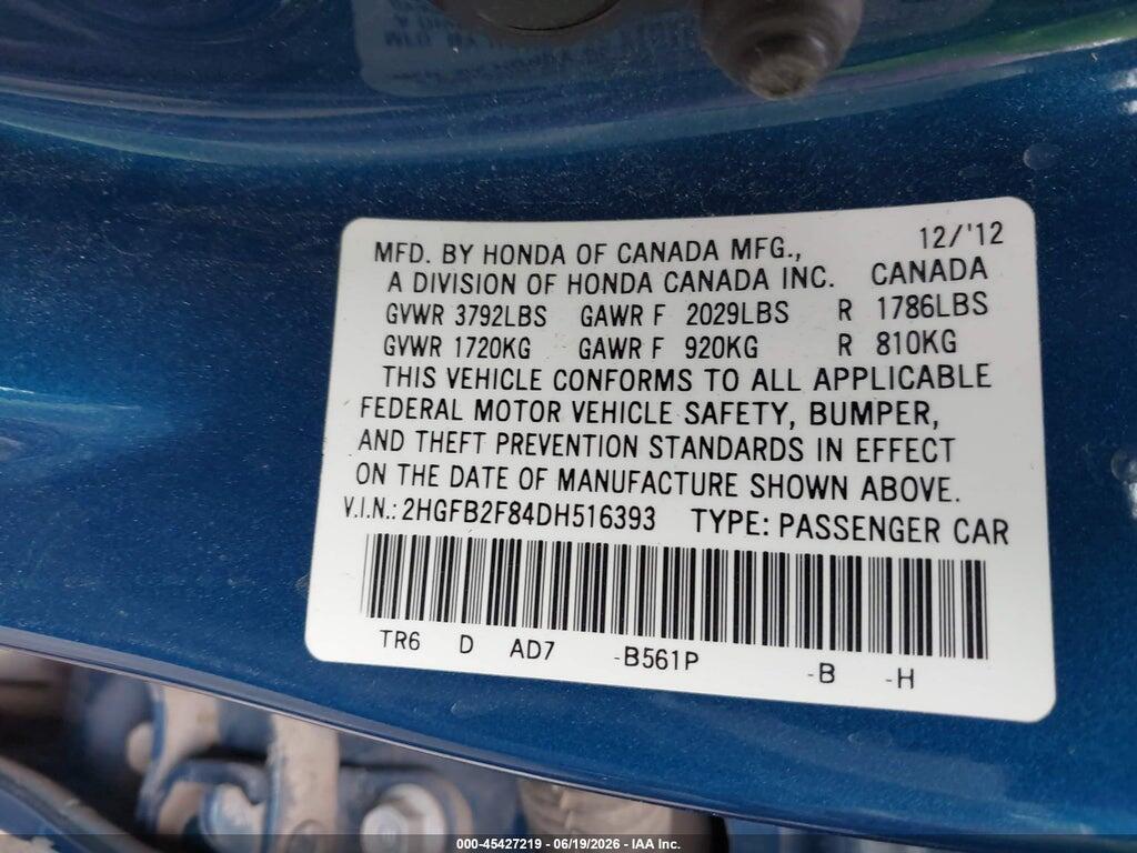 2HGFB2F84DH516393 2013 HONDA CIVIC photo no. 9